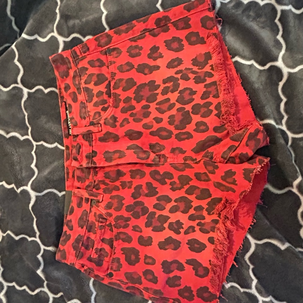 Blank NYC Red Leopard Print Jean Shorts